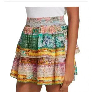 Alice + Olivia NWT Jojo Smocked Ruffled Mini Skirt Floral Multicolor Size 2